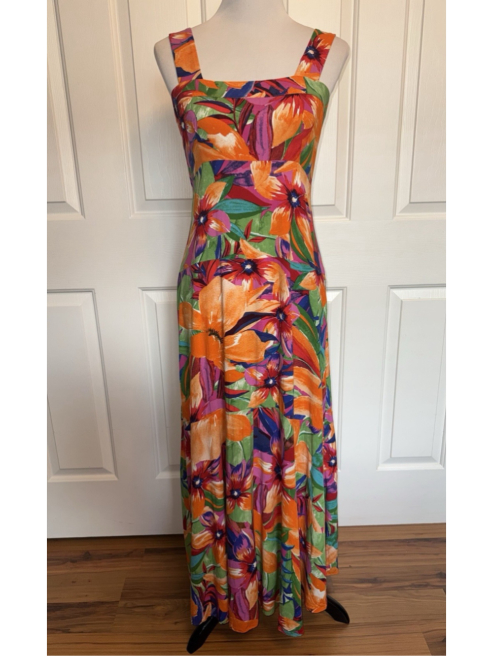 Tropical Floral Maxi Dress Resort Island Flowy Euro Summer Bright Size Small